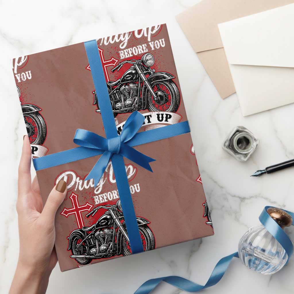 Pray Up Before You Mount Up Wrapping Paper Roll Christian Biker Religious Faith TS11 Mocha Print Your Wear