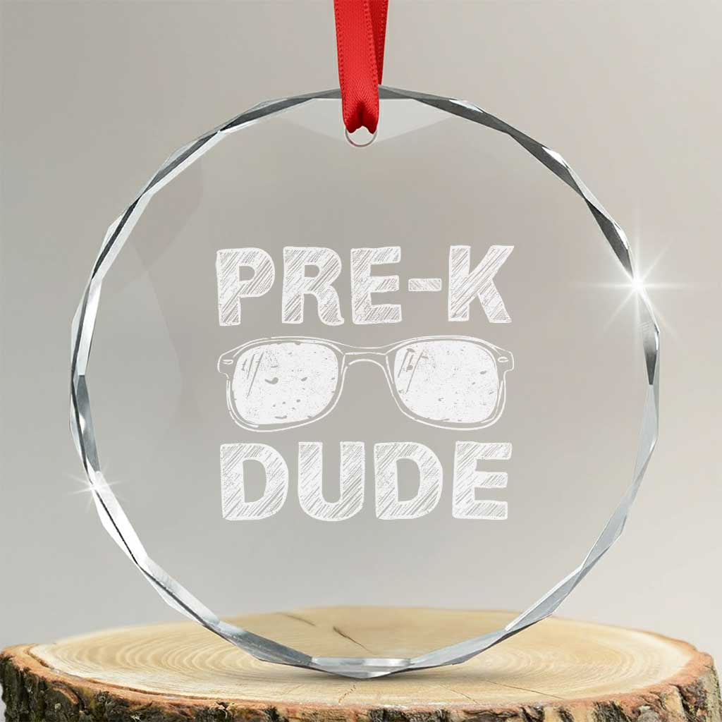 Pre-K Dude Cool First Day of Preschool Crystal Glass Ornament Back to School Boys Gift TS01 Transparent Glass 3'' Circle Print Your Wear
