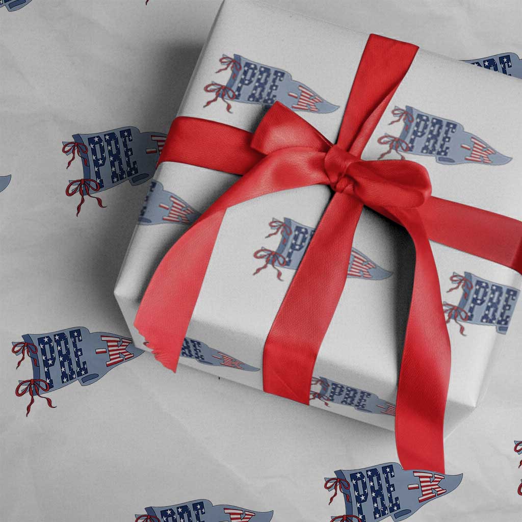 Pre-K Teacher Pennant US Flag Back to School Wrapping Paper Roll TS14 White Print Your Wear