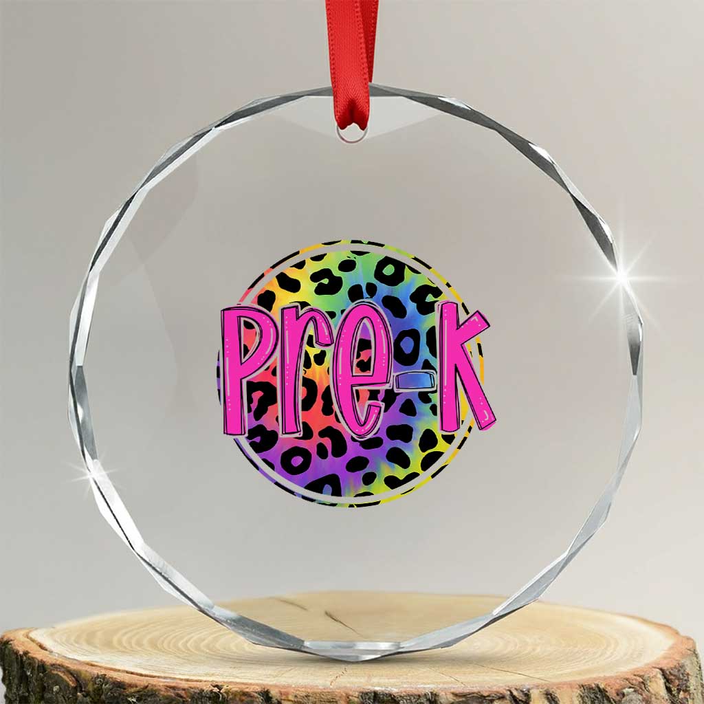 Pre-Kindergarten Neon Leopard Effect Printing Crystal Glass Ornament Wild About PreK Teacher Student Gift TS01 Transparent Glass 3'' Circle Print Your Wear