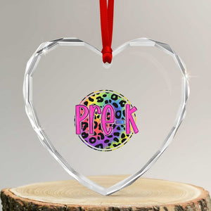 Pre-Kindergarten Neon Leopard Effect Printing Heart Crystal Glass Ornament Wild About PreK Teacher Student Gift