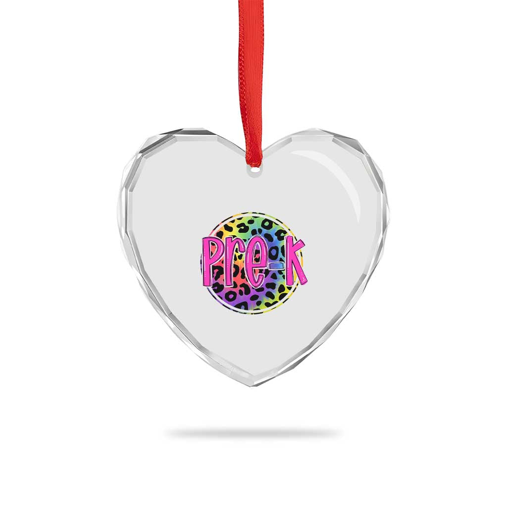 Pre-Kindergarten Neon Leopard Effect Printing Heart Crystal Glass Ornament Wild About PreK Teacher Student Gift