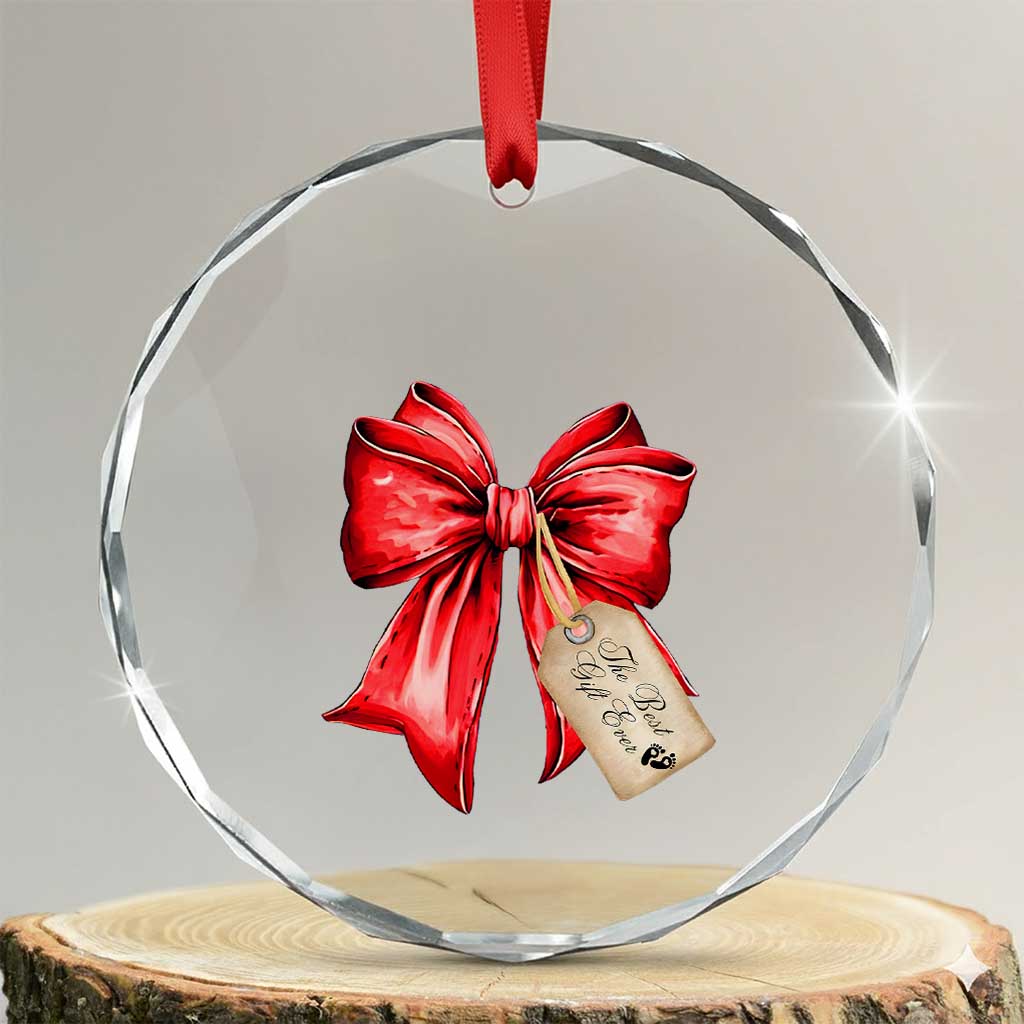 Pregnancy Announcement Crystal Glass Ornament Coquette Bow Xmas Maternity Gift TS10 Transparent Glass 3'' Circle Print Your Wear