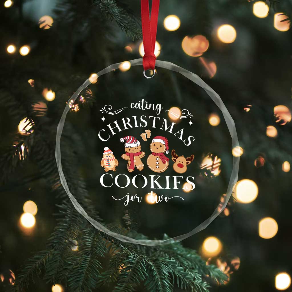 Pregnancy Announcement Crystal Glass Ornament Eating Xmas Cookies For Two Maternity Gift TS10 Print Your Wear