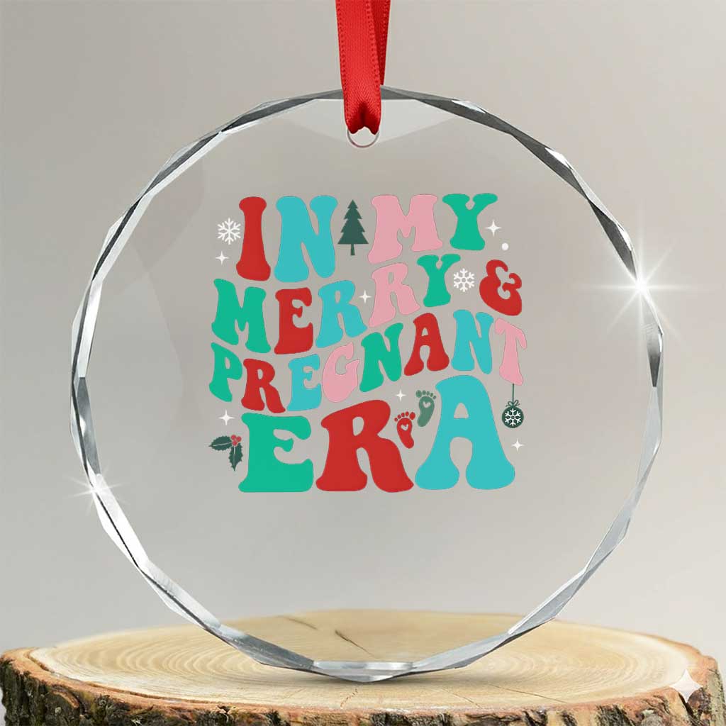 Pregnancy Announcement Crystal Glass Ornament Merry & Pregnant Era Cute Groovy Christmas Holiday Xmas TS10 Transparent Glass 3'' Circle Print Your Wear