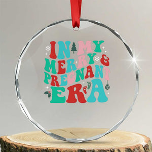 Pregnancy Announcement Crystal Glass Ornament Merry & Pregnant Era Cute Groovy Christmas Holiday Xmas TS10 Transparent Glass 3'' Circle Print Your Wear