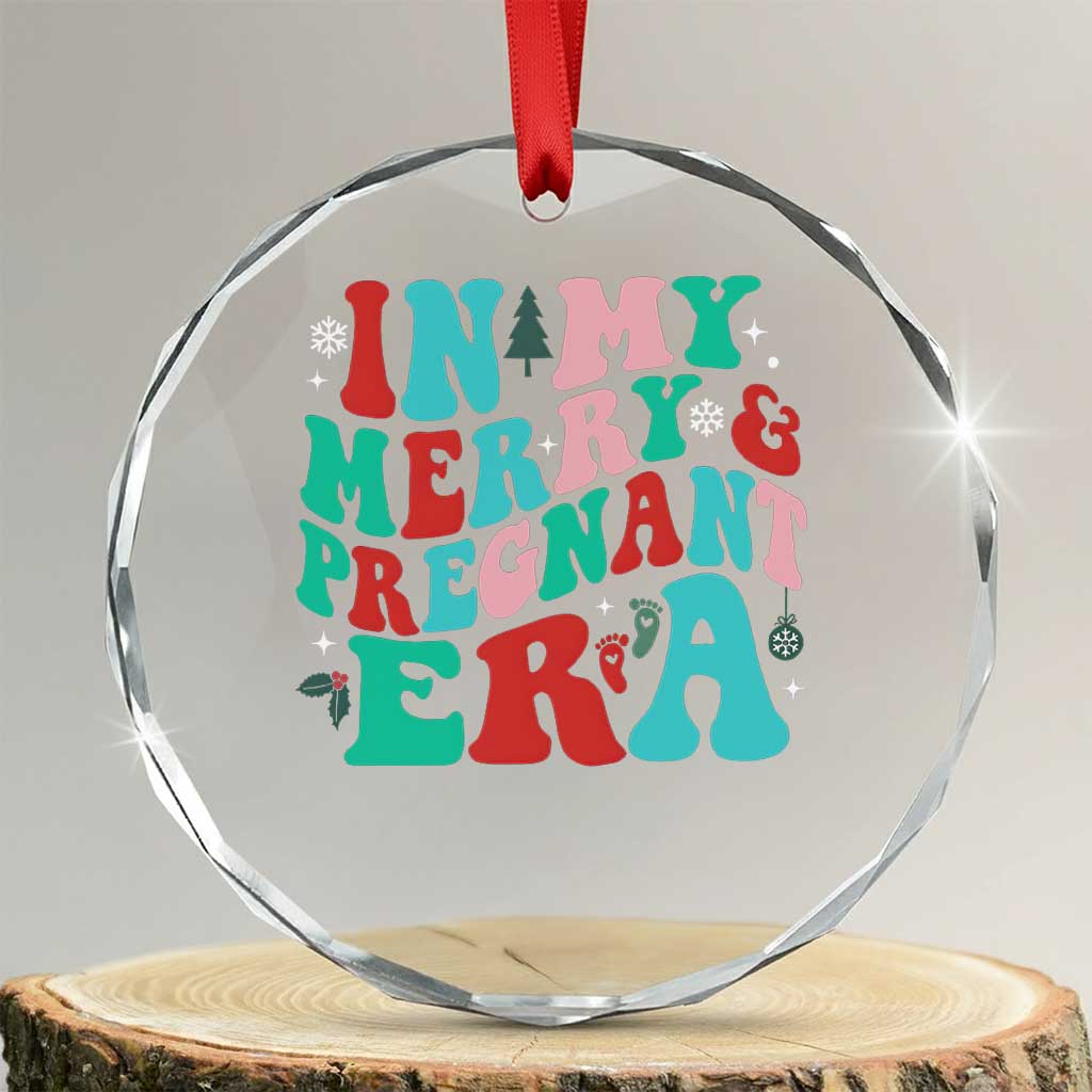 Pregnancy Announcement Crystal Glass Ornament Merry & Pregnant Era Cute Groovy Christmas Holiday Xmas TS10 Transparent Glass 3'' Circle Print Your Wear