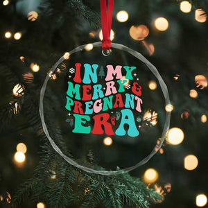 Pregnancy Announcement Crystal Glass Ornament Merry & Pregnant Era Cute Groovy Christmas Holiday Xmas TS10 Print Your Wear