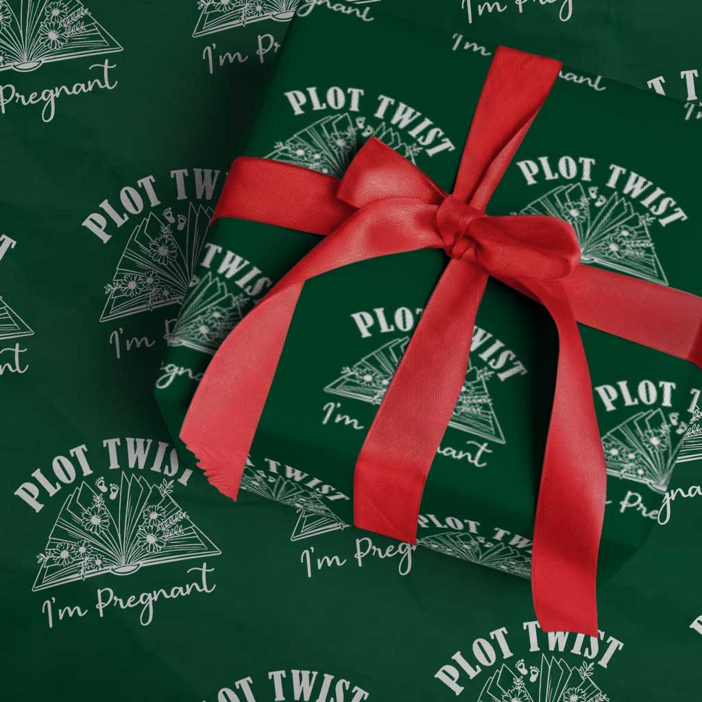 Pregnancy Announcement For Book Lovers Wrapping Paper Roll Plot Twist I Am Pregnant TS12 Green Print Your Wear