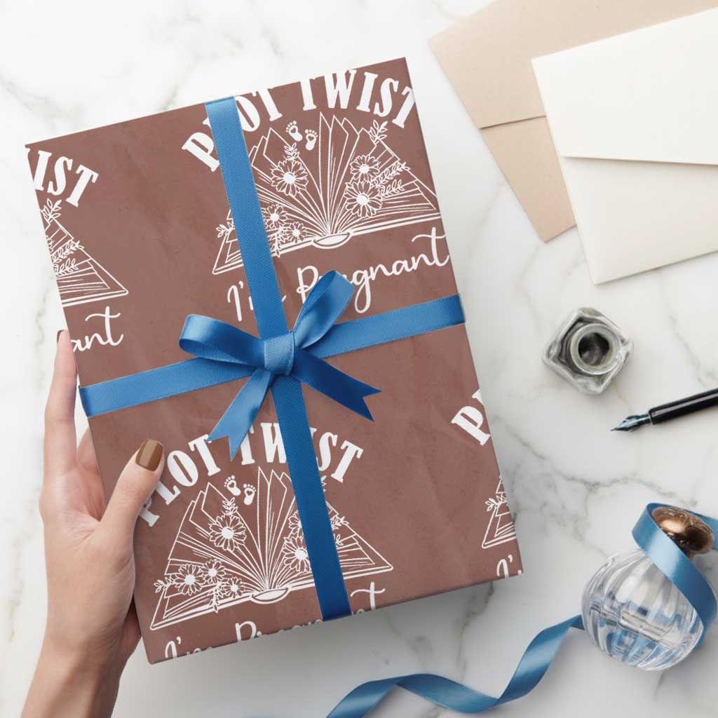 Pregnancy Announcement For Book Lovers Wrapping Paper Roll Plot Twist I Am Pregnant TS12 Mocha Print Your Wear