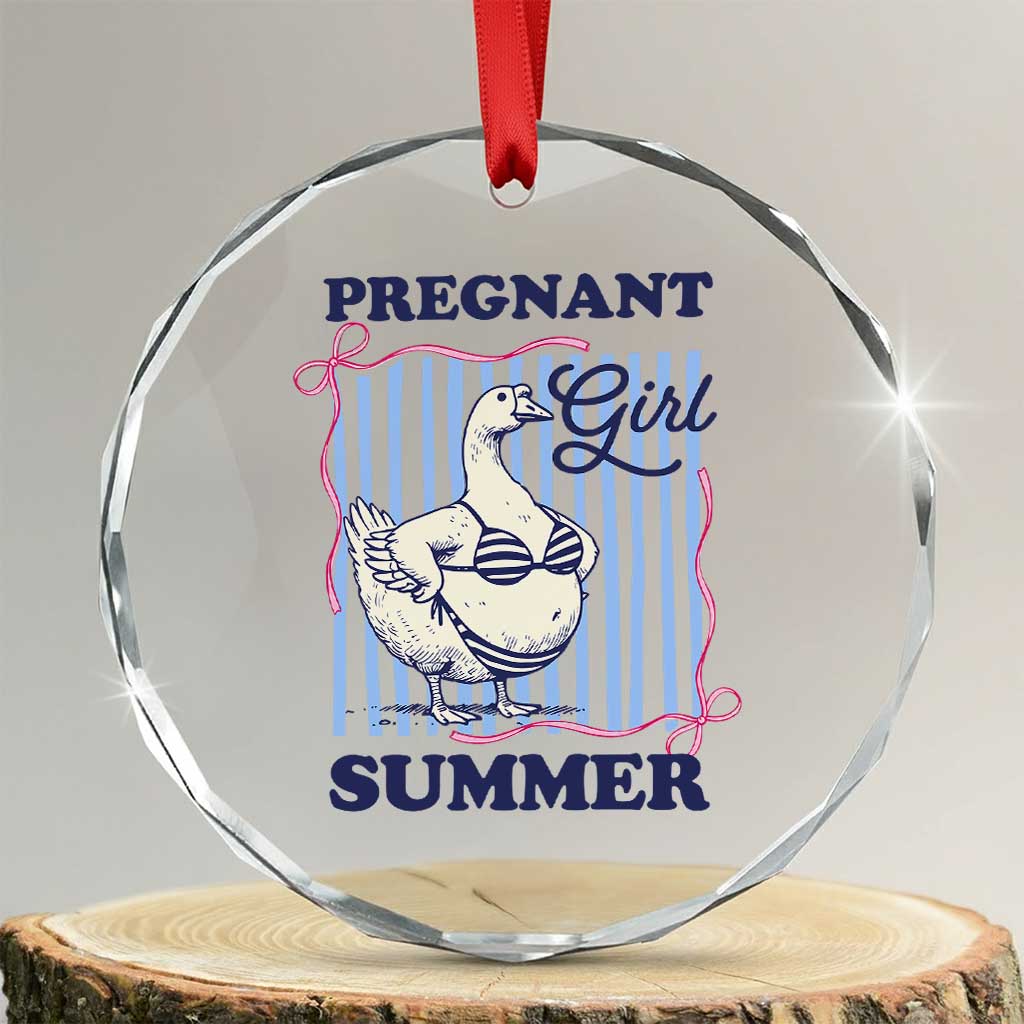 Pregnant Girl Summer Crystal Glass Ornament Striped Coquette Summer Goose Beach Pregnancy Announcement TS10 Transparent Glass 3'' Circle Print Your Wear