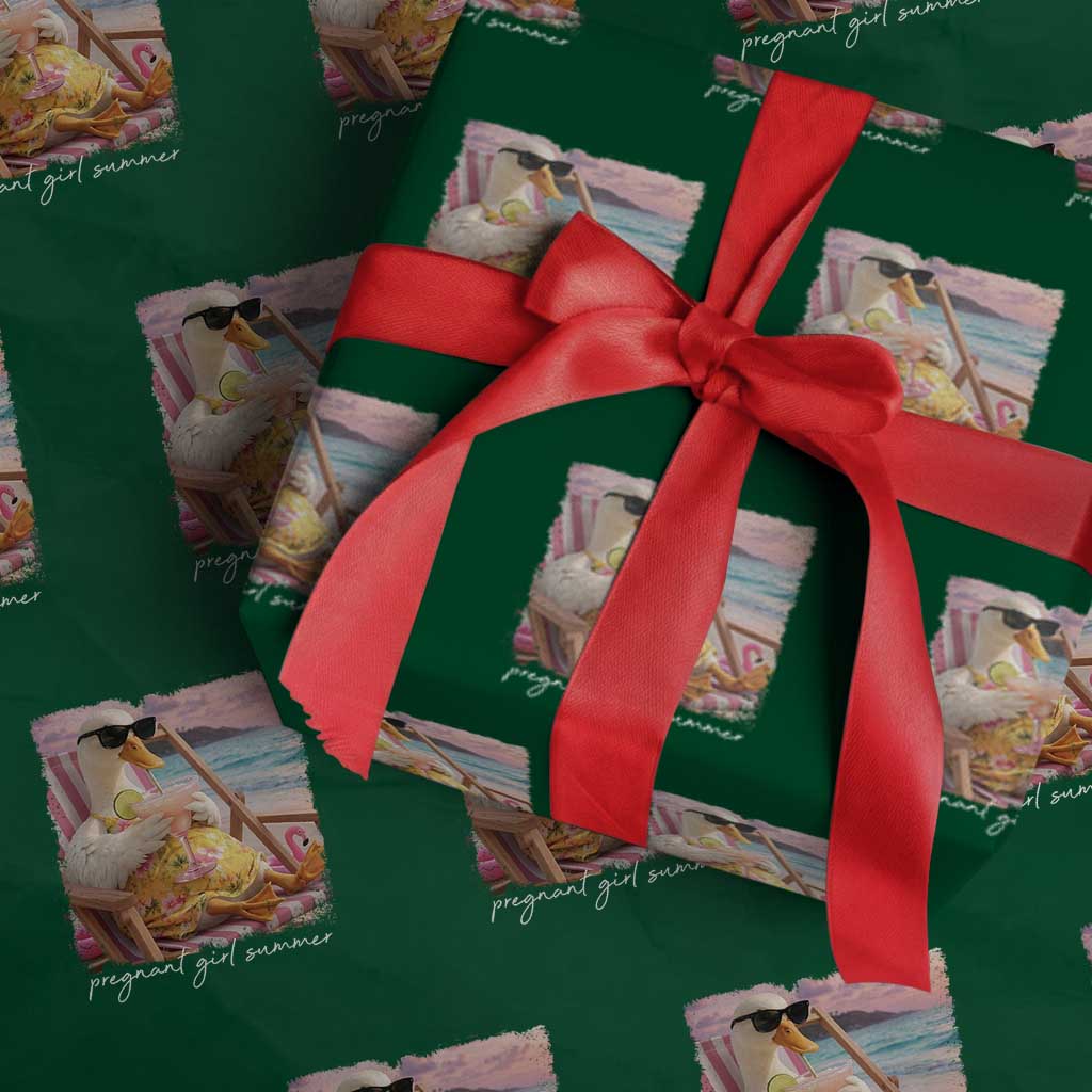 Pregnant Girl Summer Wrapping Paper Roll Silly Goose Mom Baby Announcement TS14 Green Print Your Wear