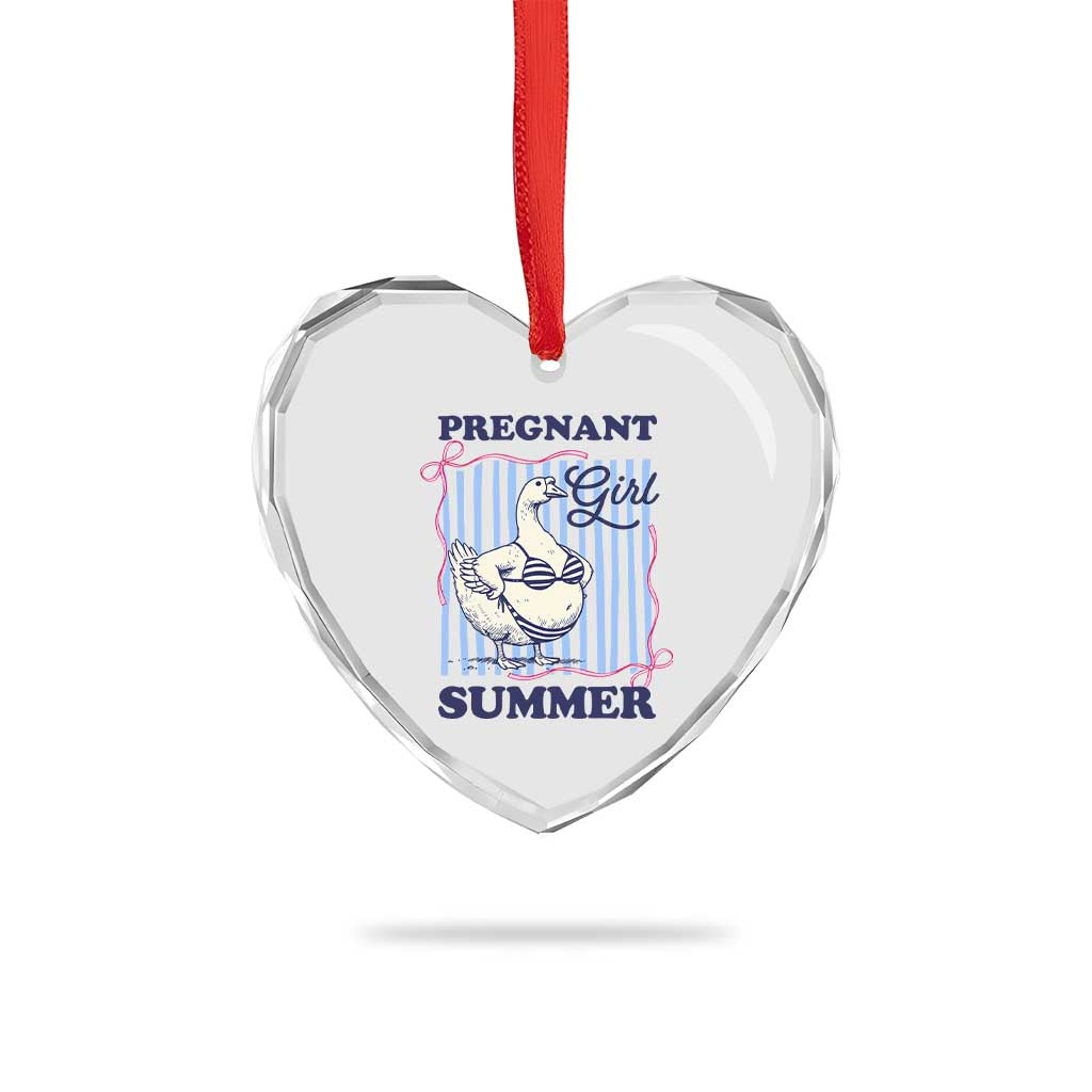 Pregnant Girl Summer Heart Crystal Glass Ornament Striped Coquette Summer Goose Beach Pregnancy Announcement