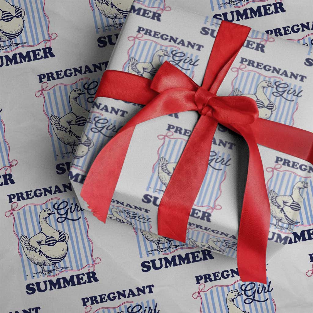 Pregnant Girl Summer Wrapping Paper Roll Striped Coquette Summer Goose Beach Pregnancy Announcement TS10 White Print Your Wear