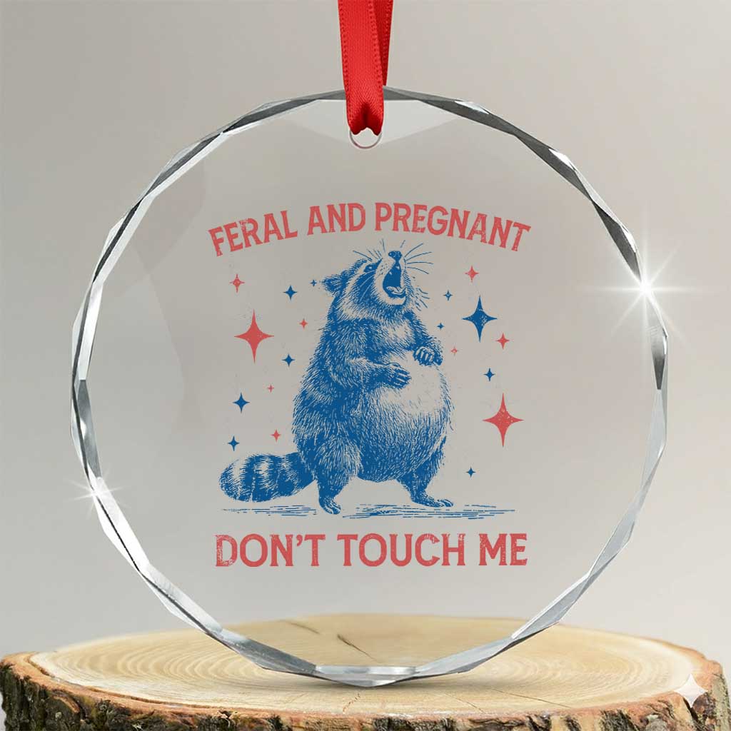 Pregnant Racoon Crystal Glass Ornament Feral And Pregnant Dont Touch Me Pregnancy Humor TS10 Transparent Glass 3'' Circle Print Your Wear
