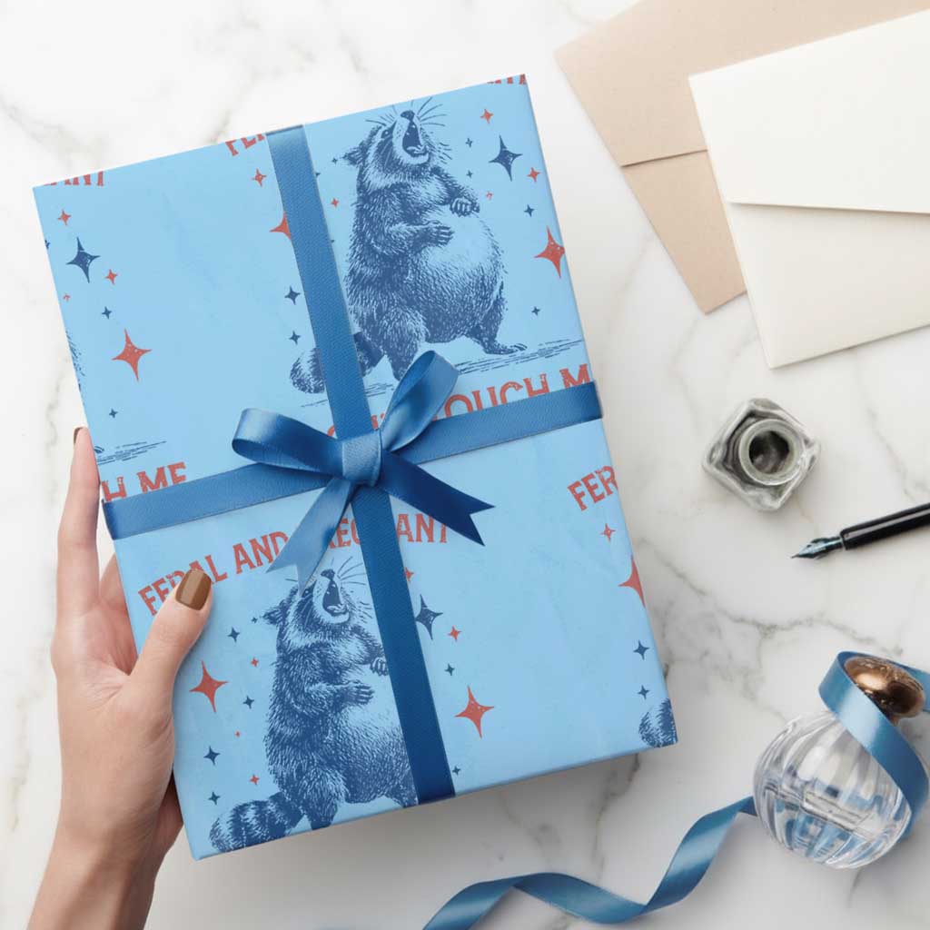 Pregnant Racoon Wrapping Paper Roll Feral And Pregnant Dont Touch Me Pregnancy Humor TS10 Light Blue Print Your Wear