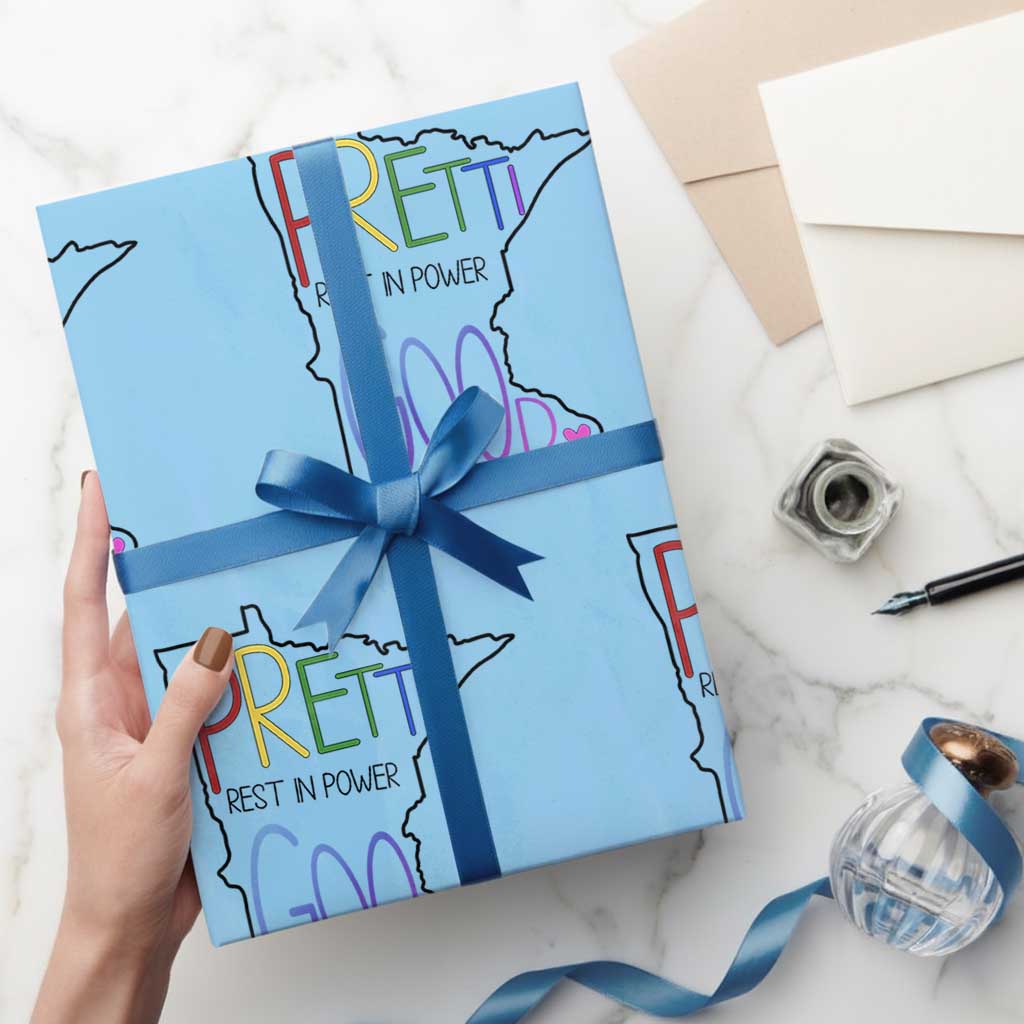 Pretti Good Minnesota Tribute Wrapping Paper Roll Rest in Power Rainbow Memorial TS02 Light Blue Print Your Wear