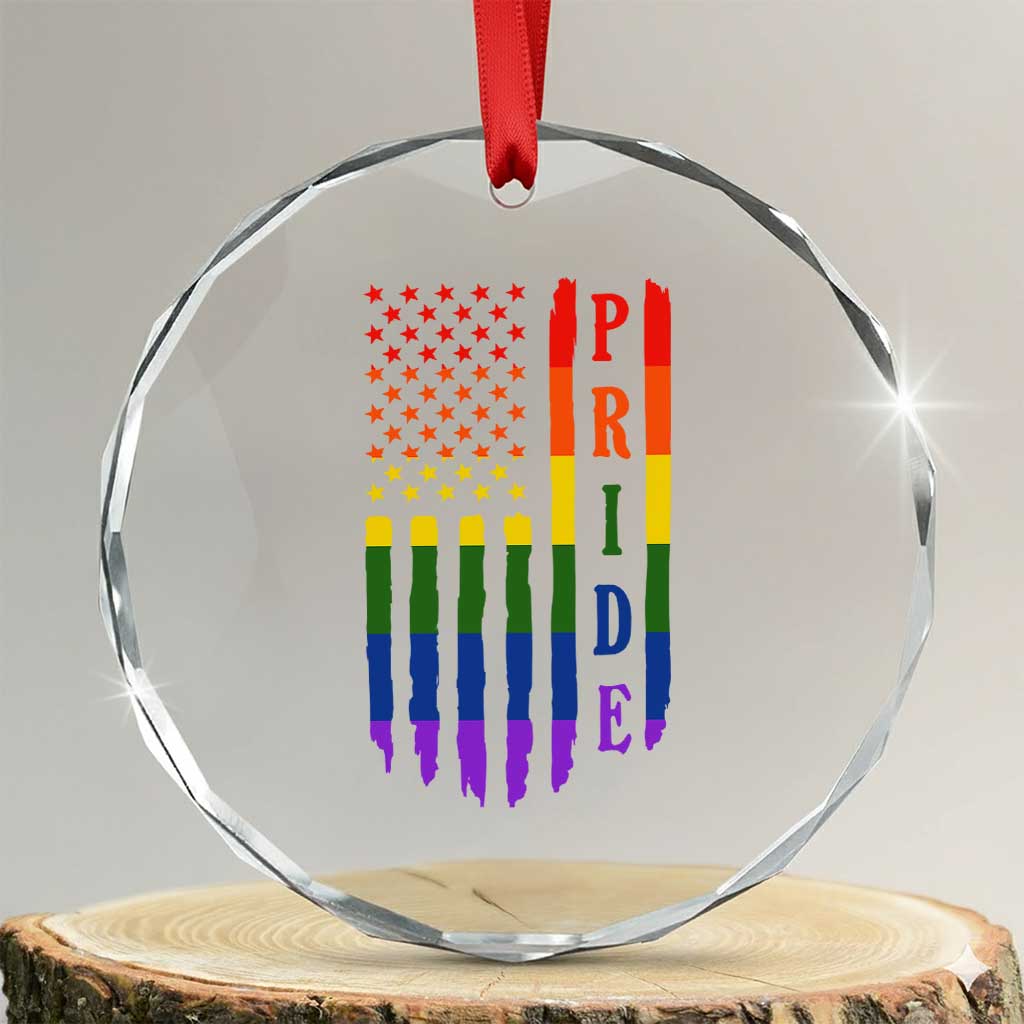 Pride Month Rainbow Flag Graphic Crystal Glass Ornament Lesbian Gay LGBT America Flag TS12 Transparent Glass 3'' Circle Print Your Wear