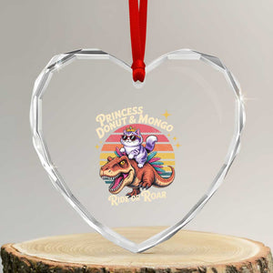 Royal Cat Princess and Raptor Ride or Roar Heart Crystal Glass Ornament Funny Cat Riding Dinosaur Retro Sunset TS02 Transparent Glass 3'' Heart Print Your Wear