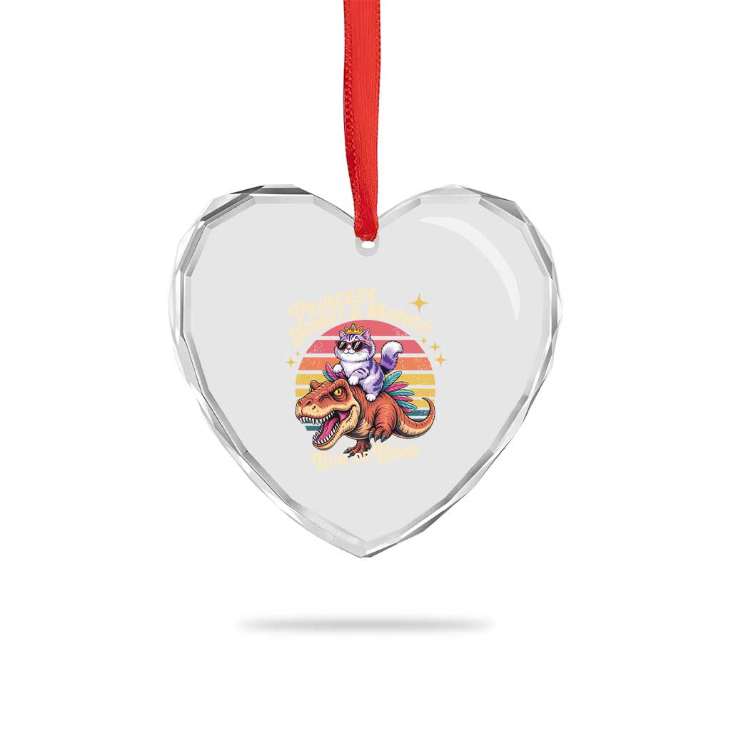 Royal Cat Princess and Raptor Ride or Roar Heart Crystal Glass Ornament Funny Cat Riding Dinosaur Retro Sunset TS02 Print Your Wear