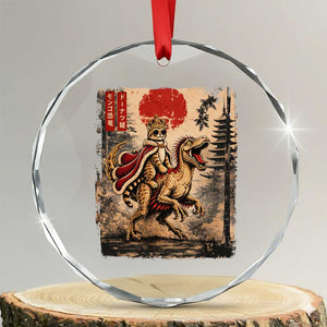 Cat Princess Riding Raptor Dinosaur Crystal Glass Ornament Japanese Vintage Graphic Ukiyoe Art TS11 Transparent Glass 3'' Circle Print Your Wear