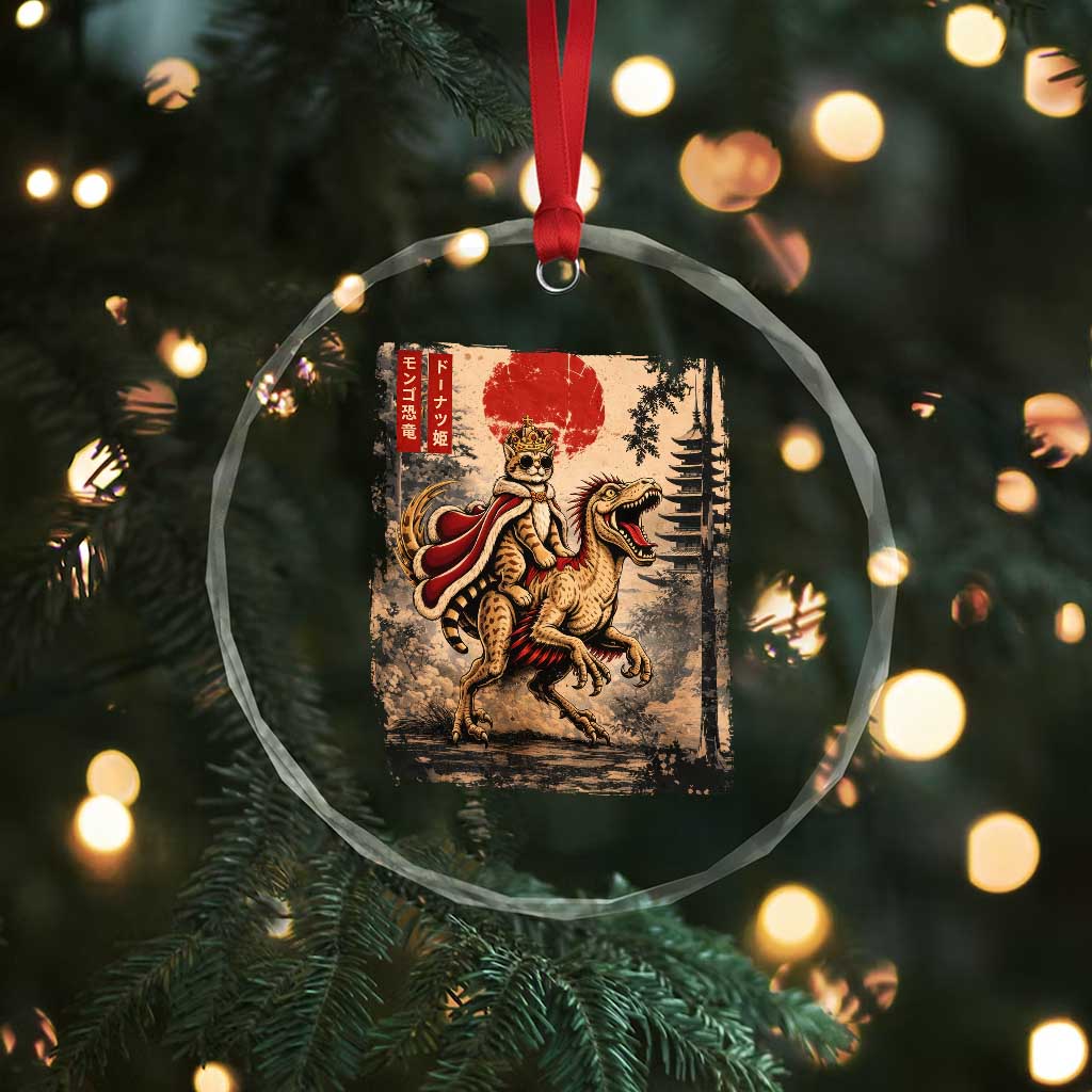 Cat Princess Riding Raptor Dinosaur Crystal Glass Ornament Japanese Vintage Graphic Ukiyoe Art TS11 Print Your Wear