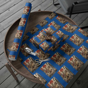 Cat Princess Riding Raptor Dinosaur Wrapping Paper Roll Japanese Vintage Graphic Ukiyoe Art TS11 Blue Print Your Wear