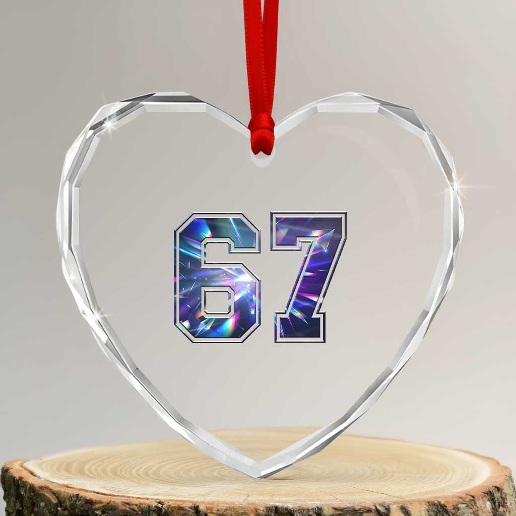 Prism Rainbow Effect Printed Heart Crystal Glass Ornament Six Seven 67 Meme TS12 Transparent Glass 3'' Heart Print Your Wear