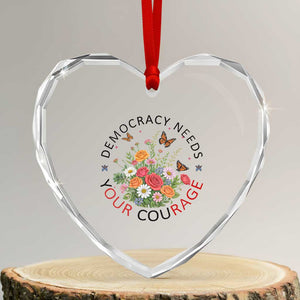 Pro Democracy Heart Crystal Glass Ornament Human Rights Our Rage Protest Floral FDT TS10 Transparent Glass 3'' Heart Print Your Wear