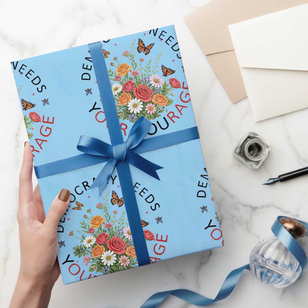 Pro Democracy Wrapping Paper Roll Human Rights Our Rage Protest Floral FDT TS10 Light Blue Print Your Wear
