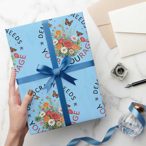 Pro Democracy Wrapping Paper Roll Human Rights Our Rage Protest Floral FDT TS10 Light Blue Print Your Wear
