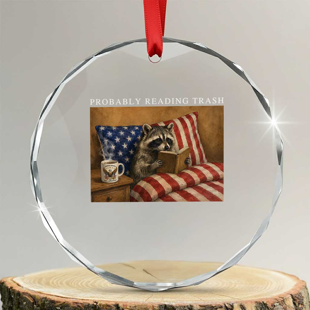 Probably Reading Trash Racoon Crystal Glass Ornament Funny Racoon Book Lover 4th of July TS14 Transparent Glass 3'' Circle Print Your Wear