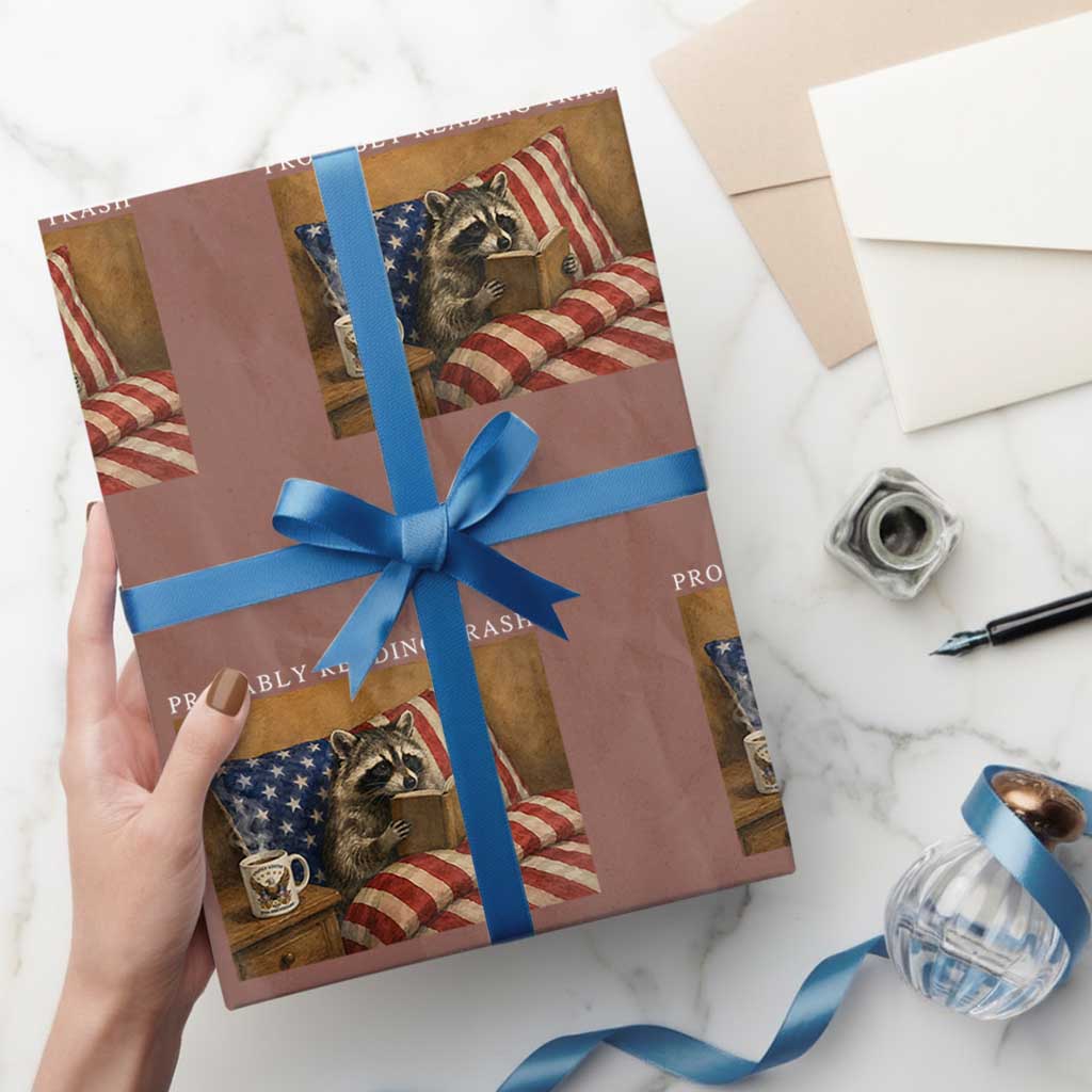 Probably Reading Trash Racoon Wrapping Paper Roll Funny Racoon Book Lover 4th of July