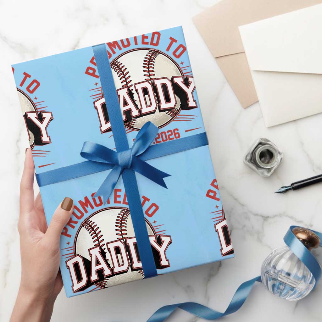 Promoted To Dad 2026 Baseball Wrapping Paper Roll First Time Father Sports Lover TS12 Light Blue Print Your Wear