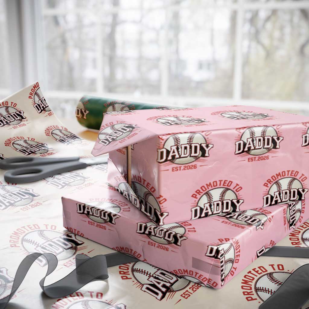 Promoted To Dad 2026 Baseball Wrapping Paper Roll First Time Father Sports Lover TS12 Light Pink Print Your Wear