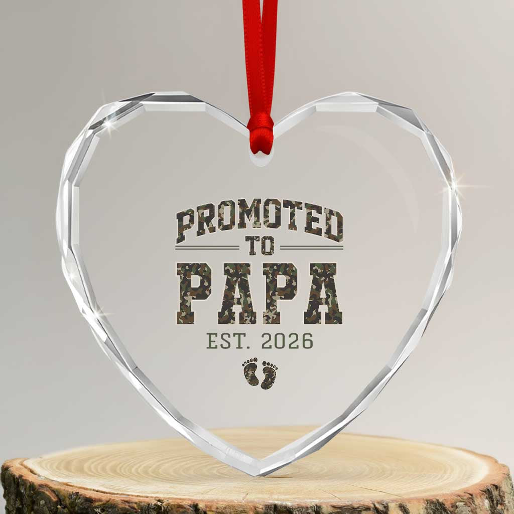 Promoted To Dad Est 2026 Camo Heart Crystal Glass Ornament Hunting Style New Dad Gift Graphic TS12 Transparent Glass 3'' Heart Print Your Wear