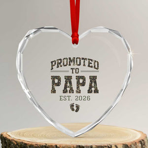 Promoted To Dad Est 2026 Camo Heart Crystal Glass Ornament Hunting Style New Dad Gift Graphic TS12 Transparent Glass 3'' Heart Print Your Wear