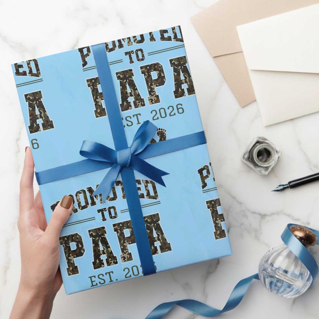 Promoted To Dad Est 2026 Camo Wrapping Paper Roll Hunting Style New Dad Gift Graphic TS12 Light Blue Print Your Wear