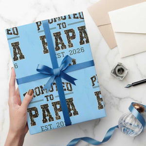 Promoted To Dad Est 2026 Camo Wrapping Paper Roll Hunting Style New Dad Gift Graphic TS12 Light Blue Print Your Wear