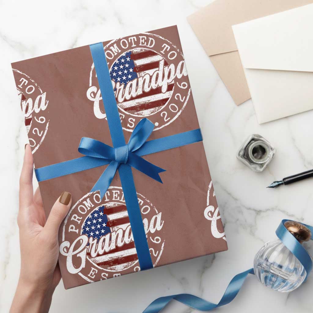 Promoted to Grandpa 2026 Wrapping Paper Roll New Grandfather US Flag Fathers Day TS11 Mocha Print Your Wear