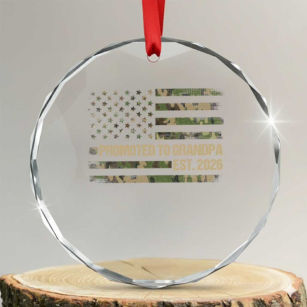 Promoted To Grandpa Est. 2026 Crystal Glass Ornament Retro Camo American Flag TS10 Transparent Glass 3'' Circle Print Your Wear