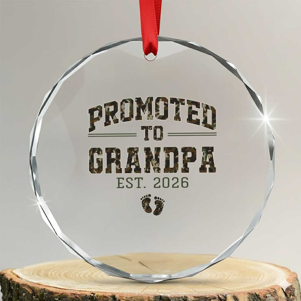 Promoted To Grandpa Est 2026 Crystal Glass Ornament Vintage Camo Grandpa Graphic TS12 Transparent Glass 3'' Circle Print Your Wear