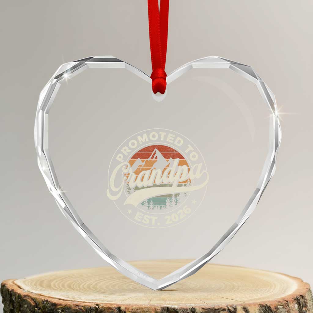 Promoted To Grandpa Est 2026 Heart Crystal Glass Ornament Grandparents Baby Announcement Retro Mountain TS11 Transparent Glass 3'' Heart Print Your Wear