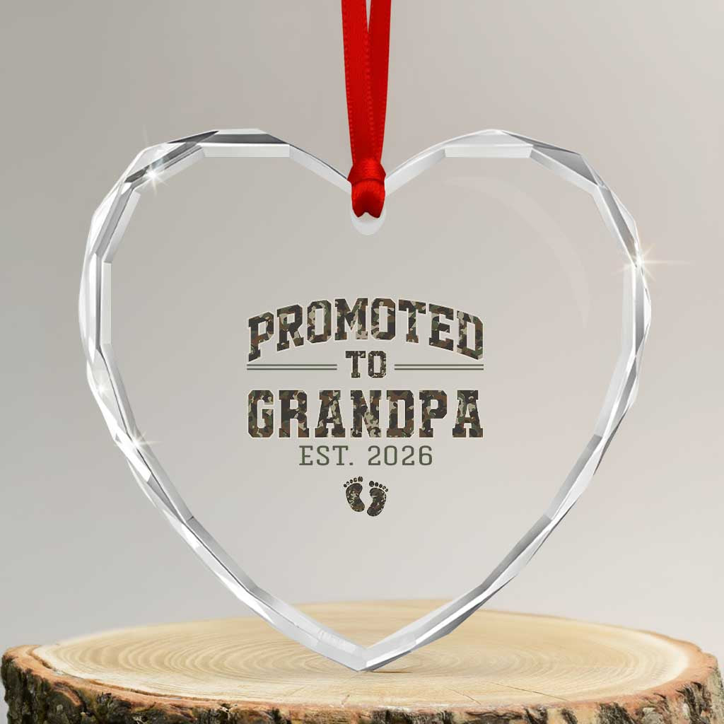 Promoted To Grandpa Est 2026 Heart Crystal Glass Ornament Vintage Camo Grandpa Graphic TS12 Transparent Glass 3'' Heart Print Your Wear