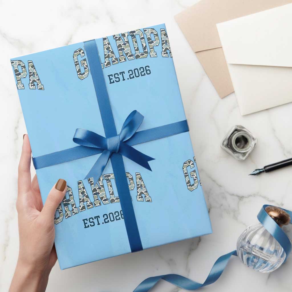Promoted To Grandpa Est 2026 Wrapping Paper Roll Camo Fishing New Grandpa Gift TS12 Light Blue Print Your Wear