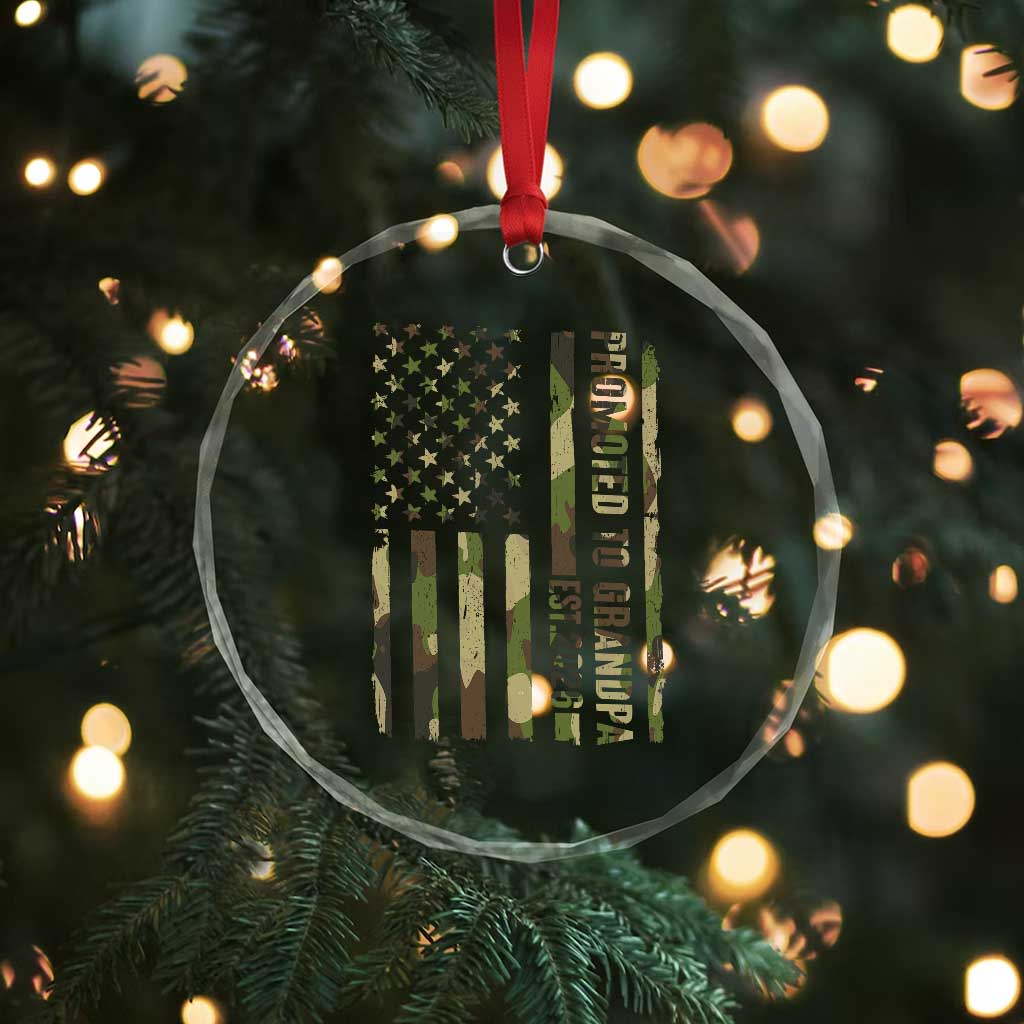 Promoted To Grandpa Est 2026 Patriotic American Flag Camo Crystal Glass Ornament TS12 Print Your Wear