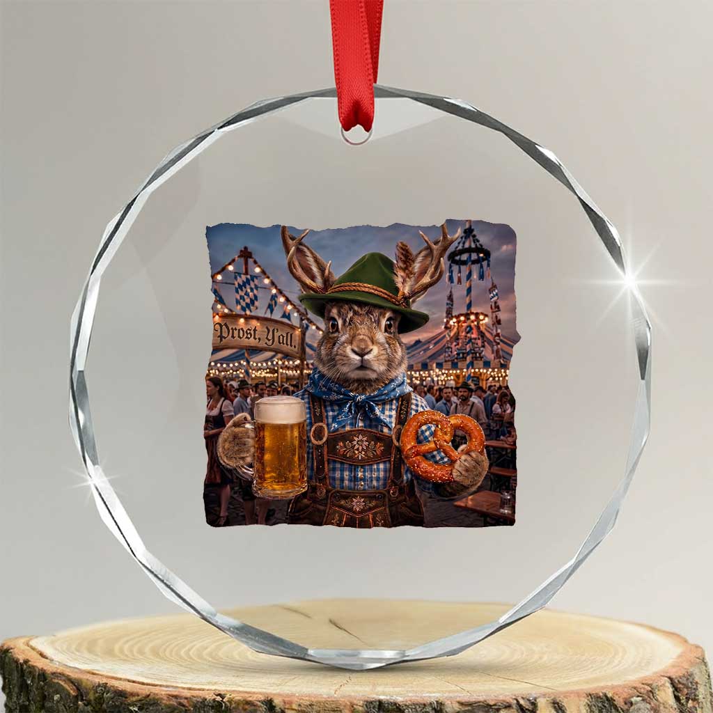 Prost Yall Wolpertinger Oktoberfest Bavarian Folklore Crystal Glass Ornament TS12 Transparent Glass 3'' Circle Print Your Wear
