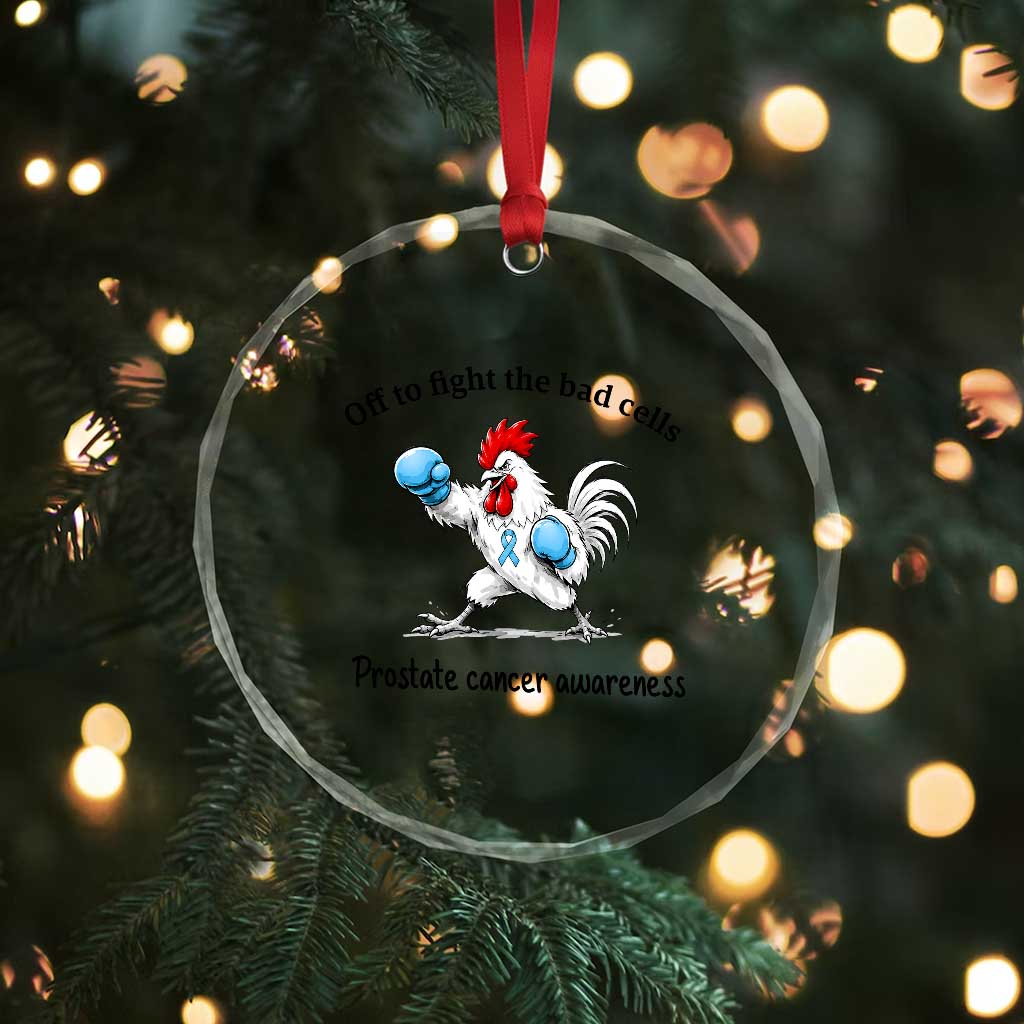 Prostate Cancer Awareness Crystal Glass Ornament Rooster Light Blue Ribbon Survivor Chemotherapy Gift