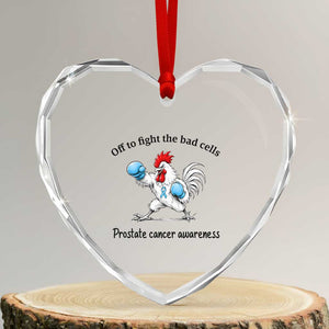 Prostate Cancer Awareness Heart Crystal Glass Ornament Rooster Light Blue Ribbon Survivor Chemotherapy Gift