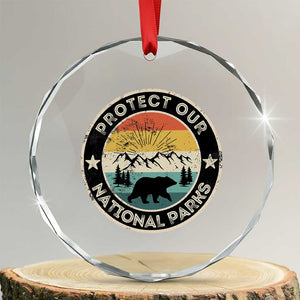 Protect Our National Parks Crystal Glass Ornament Bear Wildlife Retro Mountain Graphic - Print Your Wear
